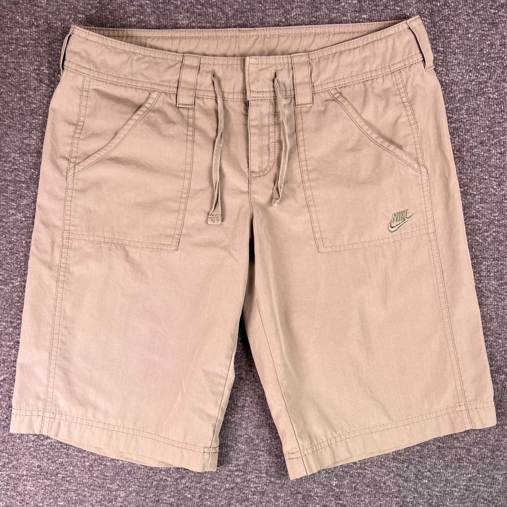 Nike Sportswear Womens Small Beige Khaki Drawstring Golf Casual Chino Shorts